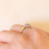 Anello a fiore vintage in oro giallo e bianco 9K con diamanti (0.12ctw ca.), anni ‘80