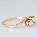 Anello Toi et Moi vintage in oro giallo 14K con diamanti di taglio vecchia Europa (0.40ctw ca.), anni ‘60/‘70