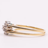 Raro anello girevole 2 in 1 in oro giallo e bianco 18K con smeraldo (0.30ct ca.) e diamanti di taglio brillante (0.20ctw ca.), anni ‘70/‘80