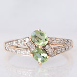 Toi et Moi vintage in oro giallo 8K con cromotormaline (0.65ctw) e diamanti (0.18ctw)