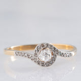 Anillo tourbillon vintage de oro amarillo de 18 quilates y plata con diamantes (centro de aprox. 0.15 ct), década de 50