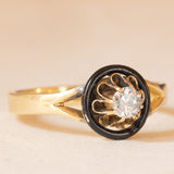 Solitär aus 14-karätigem Gelbgold mit Diamant im Brillantschliff (ca. 0.25 ct) und schwarzer Emaille, 50er Jahre