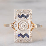 *RISERVATO* Anello Art Déco in oro giallo e bianco 18K con diamanti e zaffiri, anni ‘30