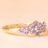 Vintage-Ring aus 9-karätigem Gelbgold mit floralem Dekor und Tansaniten (ca. 0.75 ctw), Jahr 2005