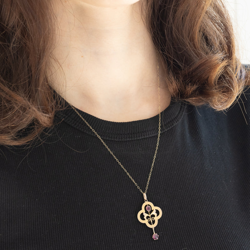 Pendente antico lavalier in oro giallo 9K con ametiste (0.35ctw ca.), anni ‘10/‘20