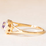 Anello vintage in oro giallo e bianco 9K con ametista (0.24ct ca.) e diamante, anni ‘70/‘80