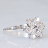 Anello a fiocco di neve vintage in oro bianco 14K con diamanti di taglio brillante (0.71ctw ca.), anni ‘60/‘70