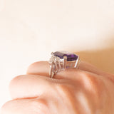 Bague vintage en or blanc 18 carats avec améthyste (environ 7 ct) et diamants taille brillant (environ 0.50 ct), années 70