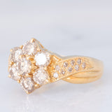 Anello a fiore in oro giallo 18K con diamanti champagne e bianchi (1.50ctw), anni ‘70/‘80