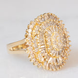 Anello ballerina vintage in oro giallo 14K con diamanti di taglio brillante e tapered (2.20ctw ca.), anni ‘80/‘90
