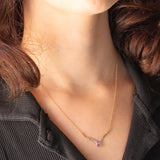 Collana vintage in oro giallo 9K con ametista (0.25ct ca.) e diamanti, anni ‘70/‘80 ca.