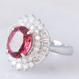 Anello vintage in platino con tormalina (3.50ct) e diamanti (1.22ctw), anni ‘80
