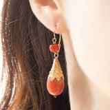 Antique 18K Yellow Gold Drop Earrings with Orange Coral, Early 900s