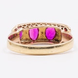 Vintage-Ring im antiken Stil aus 14 Karat Gelbgold mit synthetischen Rubinen, Granat und weißen Perlen
