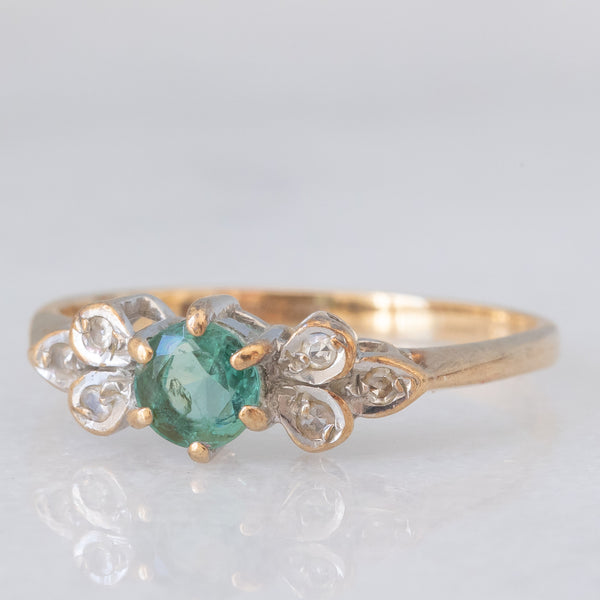 Anello vintage in oro giallo 9K con smeraldo (0.22ct ca.) e diamanti (0.03ctw ca.), anno 1988