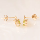Vintage 9K Yellow Gold Drop Earrings with Green Peridots (approx. 0.80ctw) and Imitation Diamonds, 80s