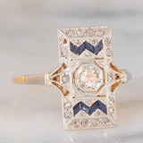 *RISERVATO* Anello Art Déco in oro giallo e bianco 18K con diamanti e zaffiri, anni ‘30
