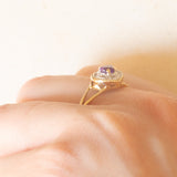 Anello vintage in oro giallo e bianco 9K con ametista (0.24ct ca.) e diamante, anni ‘70/‘80