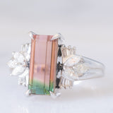 Anello in platino con tormalina watermelon (2.60ct) e diamanti (0.44ctw), anni ‘2000