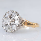 Anello a margherita antico in oro giallo 18K e argento con diamanti di taglio rosetta, primi del ‘900