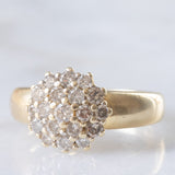 Anello a fiore e a fascia in oro giallo 14K con diamanti di taglio brillante (0.70ctw ca.), anni ‘70