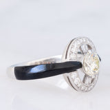 Anello vintage in stile Art Déco in platino con diamanti (centrale di 0.75ct) e onice