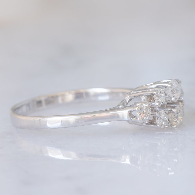 Anello vintage in oro bianco 14K con diamanti di taglio brillante (0.42ctw ca.), anni ‘80