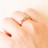 Vintage-Ring aus 14 Karat Gelbgold mit Amethyst, Rosenquarz, Citrinquarz, grünem Peridot, blauem Topas und Iolith, 90er Jahre