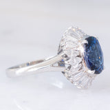 Anello ballerina in platino con zaffiro (3.02ct) e diamanti (1.20ctw), anni ‘80