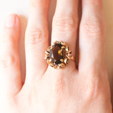 Vintage-Cocktailring aus 14-karätigem Gelbgold mit Rauchquarz (ca. 4.70 Karat), 60er Jahre