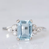 Anello vintage in platino con acquamarina (1.40ct ca.) e diamanti (0.18ctw ca.), anni ‘70