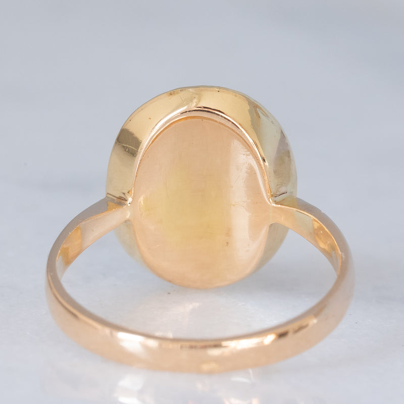Anello “Plus qu’hier moins que demain” vintage in oro giallo 18K con diamanti e rubini