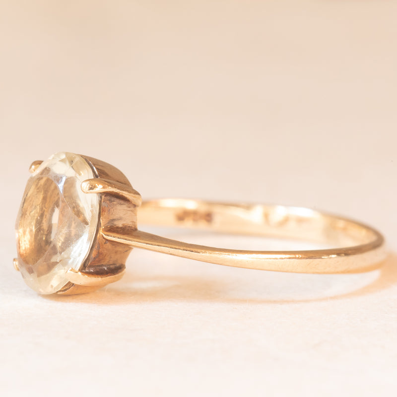 Solitario vintage in oro giallo 9K con quarzo citrino (1ct ca.), anno 1981