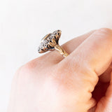 Gänseblümchen-Ring im Vintage-Antik-Stil aus 18 Karat Gelbgold und Silber mit Saphir (ca. 1.40 ct) und Diamanten im Rosettenschliff