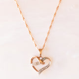 Vintage-Halskette mit Kette aus 9-karätigem Roségold und Herzanhänger aus 9-karätigem Roségold mit Diamanten