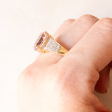 Vintage-Cocktailring aus 14-karätigem Gelb- und Weißgold mit Amethyst (ca. 4.20 ct) und Diamanten (ca. 0.22 ctw), 80er Jahre