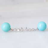 Orecchini pendenti vintage in oro bianco 18K con turchesi e diamanti di taglio brillante (0.20ctw), anni ‘80/‘90