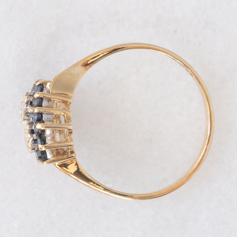Toi et Moi con fiori in oro giallo 9K con zaffiri (0.40ctw ca.) e diamanti (0.02ctw ca.), anno 1997