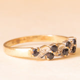 Anello vintage in oro giallo e bianco 9K con zaffiri (0.32ctw ca.) e diamanti, anno 1989