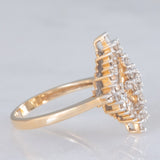 Anello vintage in oro giallo e bianco 14K con diamanti di taglio brillante e baguette (0.75ctw ca.), anni ‘70/‘80