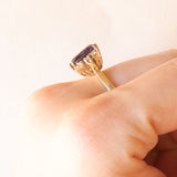 Anello vintage in oro giallo 14K con ametista (2.60ct ca.) e diamanti di taglio brillante (0.12ctw ca.), anni ‘70