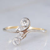 Anello Art Nouveau in oro giallo e bianco 14K con diamanti (0.12ctw ca.), anni ‘20