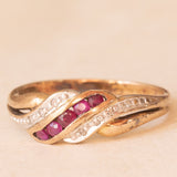 Vintage 9K yellow and white gold ring with rubies (0.20ctw approx.) and diamonds (0.03ctw approx.), 70s/80s
