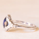 Art-Deco-Ring aus Platin und 18 Karat Weißgold mit Saphir und Rosettendiamant, 30er Jahre