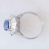 Anello ballerina in platino con zaffiro (3.02ct) e diamanti (1.20ctw), anni ‘80