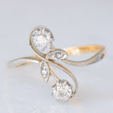 Anello Art Nouveau in oro giallo e bianco 14K con diamanti di taglio vecchia miniera (0.30ctw ca.) e di taglio rosetta, anni ‘20