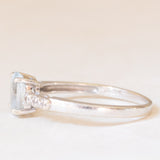 Anello vintage in oro bianco 9K con acquamarina (0.70ct ca.) e diamanti, anni ‘80/‘90