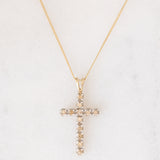 Collar vintage de cadena de oro amarillo de 9 quilates con colgante de cruz de oro amarillo de 9 quilates y diamantes marrones