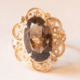 Vintage-Cocktailring aus 14-karätigem Gelbgold mit Rauchquarz (ca. 5.80 Karat), 60er Jahre