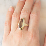 Anello da cocktail vintage in oro giallo 8K con quarzo fumé (1ct ca.), anni ‘70